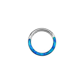 Cargar imagen en el visor de la galería, Klapp Segment Ring Piercing Edelstahl blau Opal Inlay
