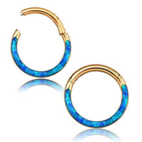 Cargar imagen en el visor de la galería, Klapp Segment Ring Piercing Edelstahl blau Opal Inlay
