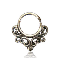 Load image into Gallery viewer, Septum Piercing Nasenringe verschnörkelt Brezel 1 mm silbern Brass nickelfrei antik Ohrring
