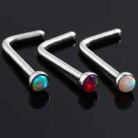 Load image into Gallery viewer, Nasen Stecker Piercing Pin Opal L-Form Chirurgenstahl
