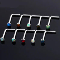 Load image into Gallery viewer, Nasen Stecker Piercing Pin Opal L-Form Chirurgenstahl
