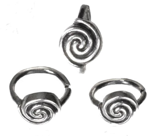 Three Nostril Piercing Nasenringe Silber Spirale (10 mm/0,8 mm) are shown from various angles on a white background, each featuring a spiral design—ideal as stylish Nasenschmuck.