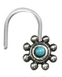 Load image into Gallery viewer, Nostril Piercing Silber Nasenstecker Screw Ende Bioflex 0,8 mm silbern Steine
