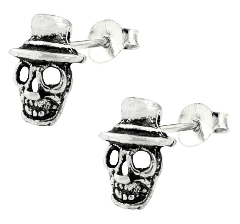 Silberohrstecker Ohrstecker Ohrringe Unisex 925er Sterling Silber Schmuck Totenkopf mit Hut