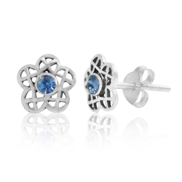 Silberohrstecker Blume Gitter blau Stein Ohrstecker Ohrringe Damen 925er Sterling Silber Schmuck