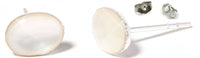 Load image into Gallery viewer, Oval, flat Perlmutt Ohrstecker in white, set in 925er Sterling Silber with posts and butterfly backings, are displayed on a white background. The earrings showcase a subtle milky sheen.
