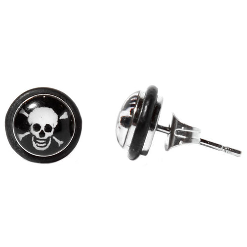 Ohrstecker Muster Weiß Totenkopf Edelstahl Unisex Schmuck Ohrringe Kautschuk Glas Stainless Steel