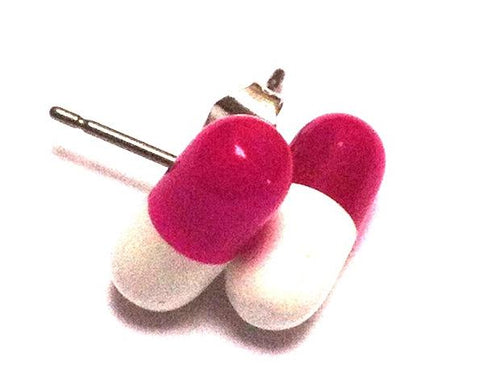 Ohrstecker Pille Tablette lila weiß Edelstahl Unisex Schmuck Ohrringe