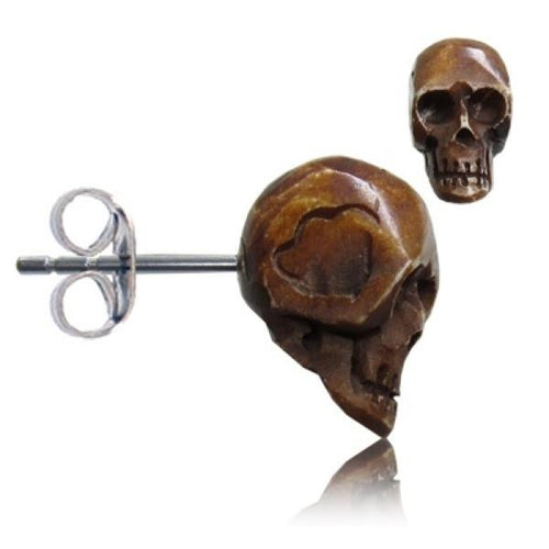 Totenkopf Stein Ohrstecker marmoriert braun Edelstahl Chirurgenstahl Unisex Schmuck Ohrringe