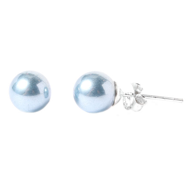 Ohrstecker blau grau Perle 8 mm Perlenohrstecker 925er Sterling Silber Glanz Ohrringe Damen