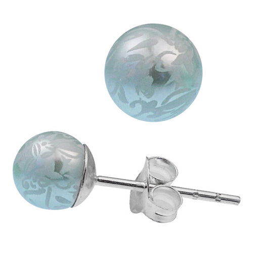 Ohrstecker metallic grün Perle Blumen-Ornamente Perlenohrstecker 925er Silber Damen