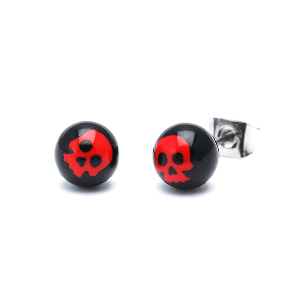 Ohrstecker Totenkopf Kugel 6 mm Acryl Unisex Ohrringe Edelstahl nickelfrei rot schwarz