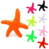 Load image into Gallery viewer, Nine vibrant brass star-shaped stud earrings (12 mm, unisex, nickel-free stainless steel) are shown on a white background in orange, pink, black, yellow, white, green, light pink, red, and light green.
