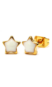 Cargar imagen en el visor de la galería, A pair of Brass Ohrstecker Stern 6 mm stud earrings in gold with colorful enamel, made from nickelfrei Messing, shown on a plain white background.
