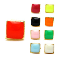 Load image into Gallery viewer, Nine square-shaped rings with gold-colored edges, each in a unique solid color, are displayed. They pair beautifully with the Brass Ohrstecker Stern Sterne bunt Unisex Ohrringe, which are nickelfrei for comfortable, stylish wear.
