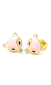 Load image into Gallery viewer, A pair of 12 mm Fuchs Ohrstecker made from gold-plated, nickel-free brass with colorful enamel, featuring a faceted crystal nose for a charming animal design.
