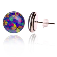 Load image into Gallery viewer, Resin Ohrstecker Blumen blau bunt Edelstahl Chirurgenstahl Damen nickelfrei Ohrringe
