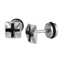 Cargar imagen en el visor de la galería, Fake Piercing Quadrat mit schwarzem Plus Zeichen Edelstahl Schraubverschluss silberfarben
