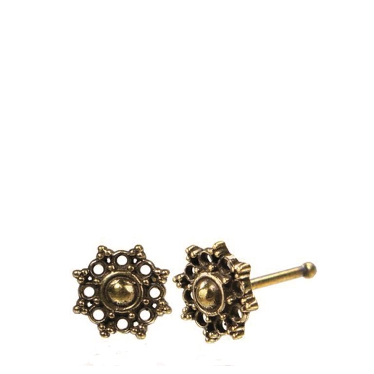 Gerader Nasenstecker Tragus antik golden Kreise Punkte Blume Brass 8 mm lang