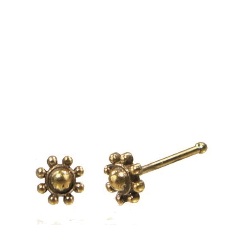 Gerader Nasenstecker Tragus antik golden Punkte Blume Messing 8 mm lang