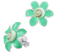 Cargar imagen en el visor de la galería, Shivaauge Emaille Blume grün Silberohrstecker Ohrstecker 925er Sterling Silber Shiva Auge Damen
