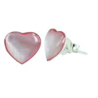 Load image into Gallery viewer, Herz Ohrstecker, Rosa, aus Perlmutt, in Silber gefasst, 8mmØ, 925er Sterlingsilber-Stift

