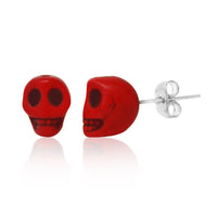 Load image into Gallery viewer, Totenkopf Stein Ohrstecker marmoriert rot Edelstahl Chirurgenstahl Unisex Schmuck Ohrringe
