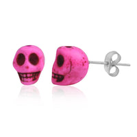 Load image into Gallery viewer, Totenkopf Stein Ohrstecker marmoriert pink Edelstahl Chirurgenstahl Unisex Schmuck Ohrringe
