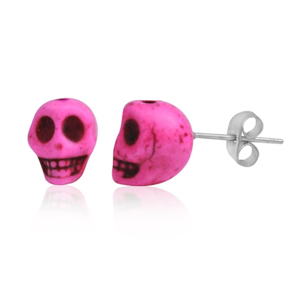 Totenkopf Stein Ohrstecker marmoriert pink Edelstahl Chirurgenstahl Unisex Schmuck Ohrringe