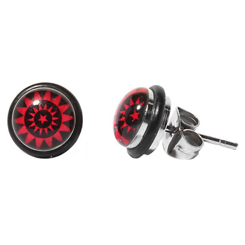 Ohrstecker Muster Rot Stern Edelstahl Unisex Schmuck Ohrringe Kautschuk Glas Stainless Steel
