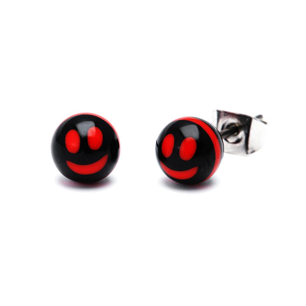 Ohrstecker Smilie Kugel 6 mm Acryl Unisex Ohrringe Edelstahl nickelfrei rot schwarz