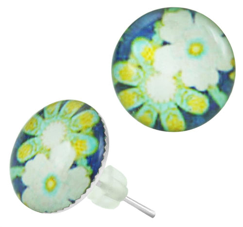 Raisin Ohrstecker Blumen blau türkis gelb weiß Edelstahl Chirurgenstahl Damen Schmuck Ohrringe