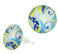 Load image into Gallery viewer, Raisin Ohrstecker Spiral Muster blau gelb Edelstahl Chirurgenstahl Damen Schmuck Ohrringe
