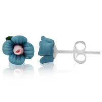 Load image into Gallery viewer, Ohrstecker rosa hellblau Rose Blättchen plastisch 925er Silber Damen Rosenohrstecker
