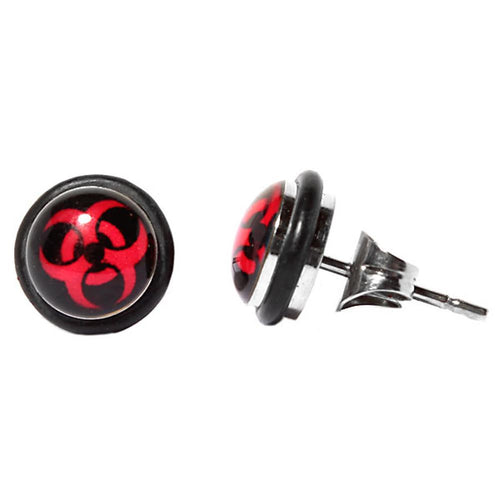 Ohrstecker Muster Rot Edelstahl Unisex Schmuck Ohrringe Kautschuk Glas Stainless Steel
