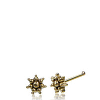 Cargar imagen en el visor de la galería, Gerader Nasenstecker Tragus antik golden Stern Blüte Messing 8 mm lang
