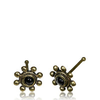 Cargar imagen en el visor de la galería, Gerader Onyx Nasenstecker Tragus antik golden Punkte Blume Messing 8 mm lang
