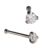 Cargar imagen en el visor de la galería, Gerader Nasenstecker silberfarben Edelstahl mini runder weißer Zirkonia Stein 8mm lang
