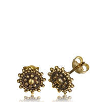 Load image into Gallery viewer, Messing Ohrstecker antik gold Lotus Zahnrad Khamsa Blume Türkis
