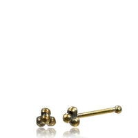 Load image into Gallery viewer, Gerader Nasenstecker (oder Tragus) golden klein Kugeln Brass Messing 8mm lang
