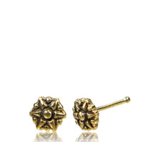 Load image into Gallery viewer, Gerader Nasenstecker (oder Tragus) golden Stern Blume Brass Wabe 8 mm lang
