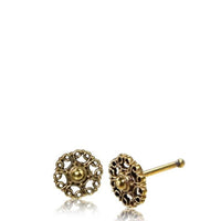 Load image into Gallery viewer, Gerader Nasenstecker Tragus golden Spiralbögen Blume Brass 8 mm lang
