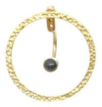 Load image into Gallery viewer, Messing Ohrstecker gold Ear Jacket Kreis gehämmert Türkis Onyx Doppelohrstecker
