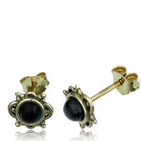 Load image into Gallery viewer, Messing Stein Türkis Onyx Ohrstecker antik golden
