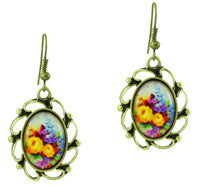 Load image into Gallery viewer, Ohrringe Messing Damen Ohrhänger Kupfer Ohrschmuck Schmuck Motiv Blumen oval
