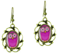 Cargar imagen en el visor de la galería, Ohrringe Messing Damen Ohrhänger Kupfer Ohrschmuck Schmuck Motiv Eule pink
