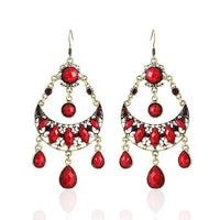 Load image into Gallery viewer, Brass Ohrringe Ohrhänger Ohrschmuck Damen Brasshänger Vintage Steine Sichel rot
