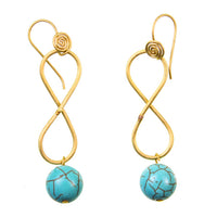Load image into Gallery viewer, Brass Kupfer Ohrringe Ohrhänger Damen nickelfrei Schlinge Kugel Türkis
