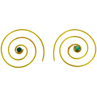 Load image into Gallery viewer, Spiralen Ohrringe dünn Türkis rund Messing antik golden nickelfrei Piercing Tribal Schmuck Brass
