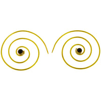 Load image into Gallery viewer, Spiralen Ohrringe dünn Onyx rund Messing antik golden nickelfrei Piercing Tribal Brass Schmuck
